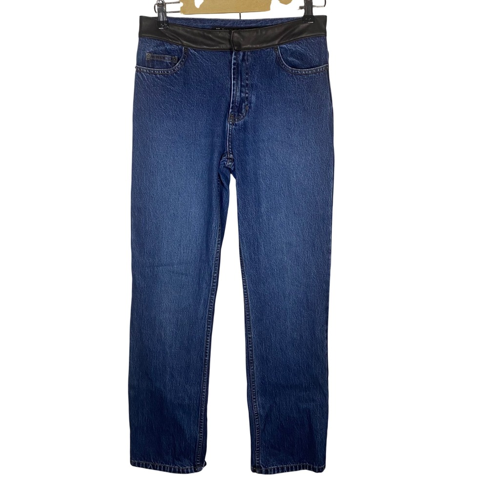 Y2K VTG DKNY JEANS‎ Women Denim Faux Leather Waist Straight Jeans Size 6